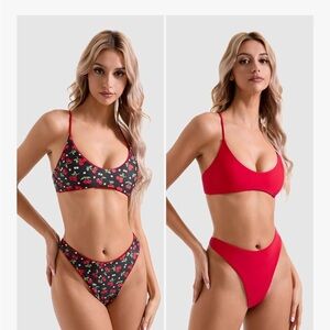 Cherry Print / Red Reversible Plus Size Bikini
